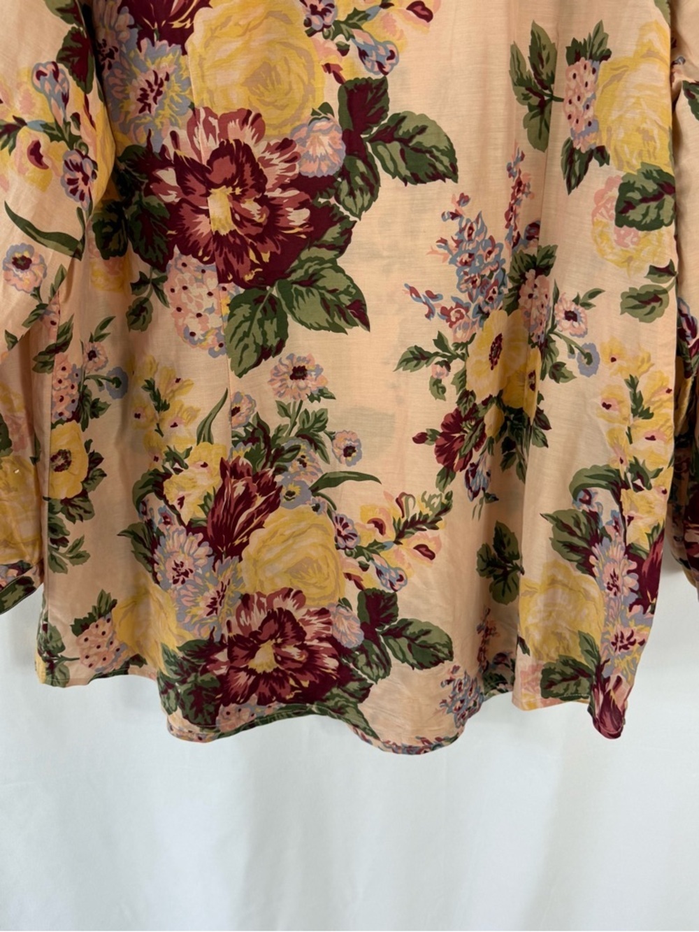 Soft Surroundings Peach Floral Tunic with Burgundy Trim size: 2X - Picture 12 of 13